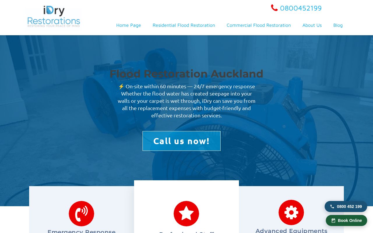 Flood Restoration Auckland homepage screenshot